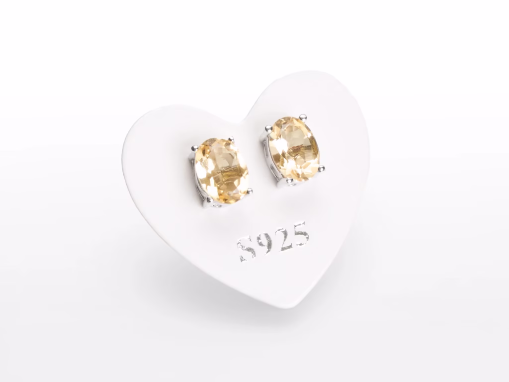 citrin uhani srebrni oval 5x7 mm