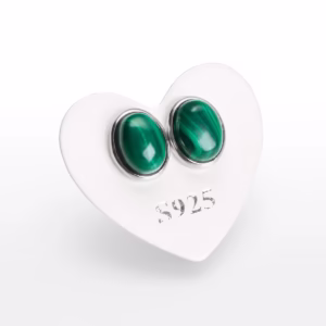 malahit uhani srebrni oval 6x8 mm