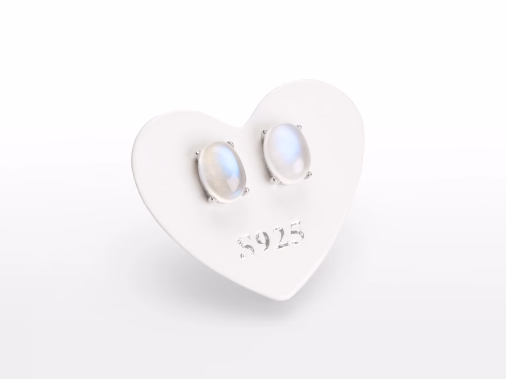 mesečev kamen uhani srebrni oval 6x8 mm